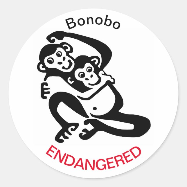 Pegatina Redonda Cute -BONOBO- Chimpancé en peligro de extinción -V (Anverso)