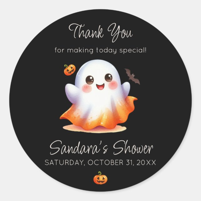 Pegatina Redonda Cute Boo Ghost Baby Shower (Anverso)