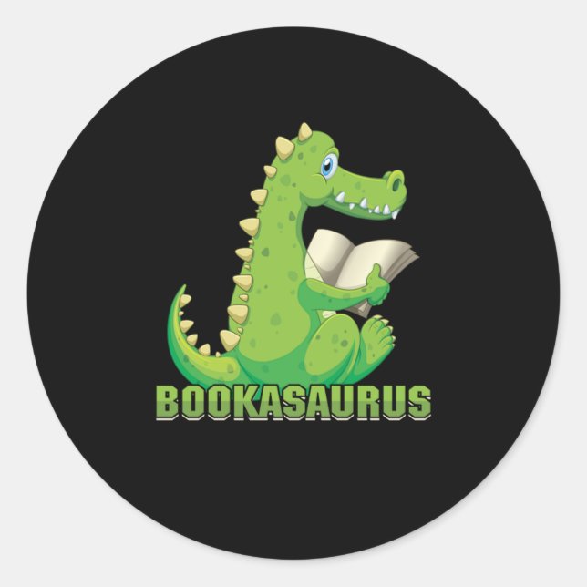 Pegatina Redonda Cute Book Lover Bookworm Bookish Dinosaur Bookasau (Anverso)
