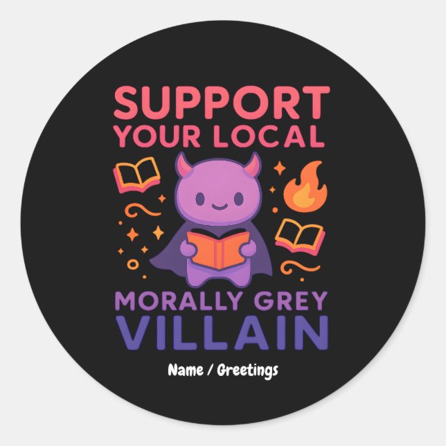 Pegatina Redonda Cute Book-Lover Villain Morally Grey Character (Anverso)