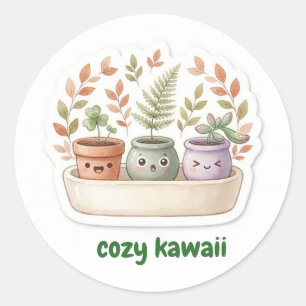 Pegatina Redonda Cute Botanical Pots Sticker