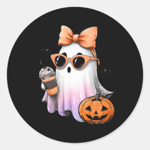 Pegatina Redonda Cute Bougie Ghost Café Calabaza Spooky Hal de temp