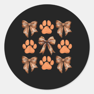 Pegatina Redonda Cute Bow Coquette Perro Paw Impresión Estética Per