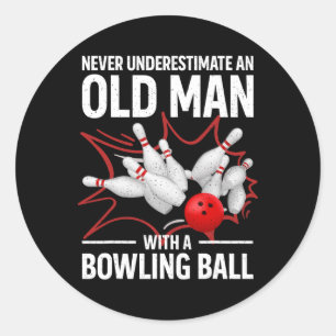 Pegatina Redonda Cute Bowling Mujeres Hombres Abuelo Bowler Equipo