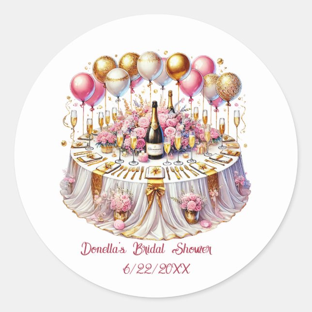 Pegatina Redonda Cute Bridal Shower add name date (Anverso)