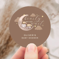 Cute Brown Bearly Wait Moon Star Sleepy Bear