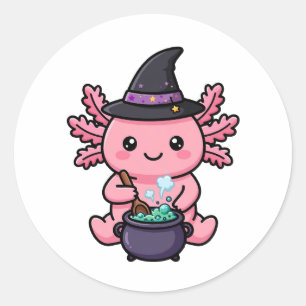 Pegatina Redonda Cute Bruja Axolotl Sticker de Halloween
