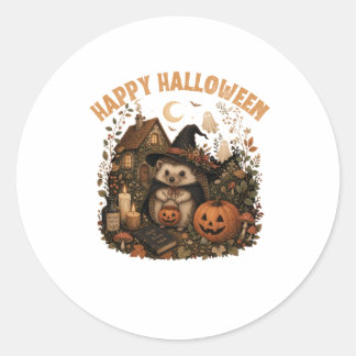 Pegatina Redonda Cute Bruja Erizo Feliz Halloween Cottagecore