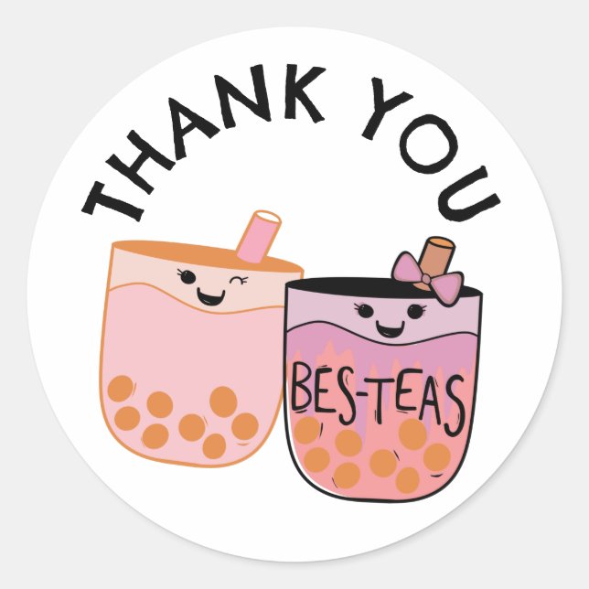 Pegatina Redonda Cute Bubble Tea Boba Cumpleaños Bestie (Anverso)