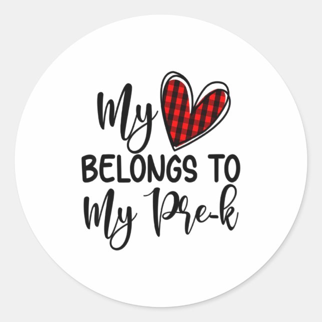 Pegatina Redonda Cute Buffalo Plaid Heart Valentines Day For Pre K  (Anverso)