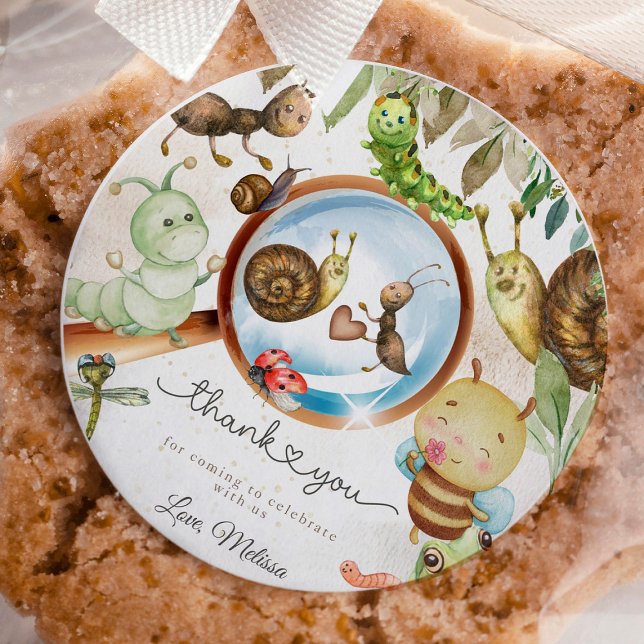 Pegatina Redonda Cute Bug & Caterpillar Baby Shower (Whimsical bug and caterpillar baby shower invitations! Adorable woodland theme with ladybugs, bees, )