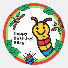 Pegatina Redonda Cute Bug e Insect Kids Cumpleaños