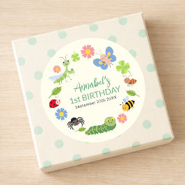 Pegatina Redonda Cute Bug Ladybug Buttefly Cumpleaños infantil 1 