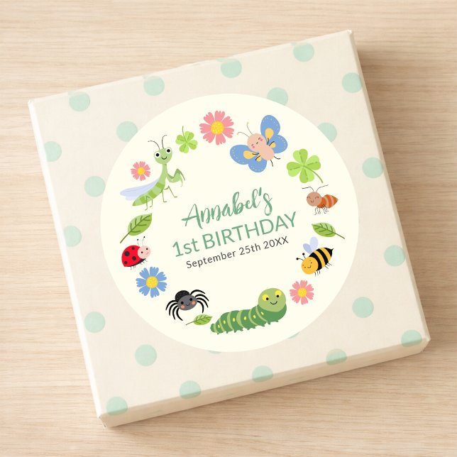 Pegatina Redonda Cute Bug Ladybug Buttefly Cumpleaños infantil 1  (Subido por el creador)