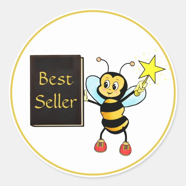 Pegatina Redonda Cute Bumble Bee & Best Seller Book Classic Round S (Anverso)