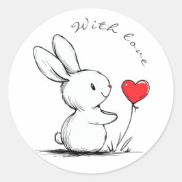 Pegatina Redonda Cute bunny and red heart , personnalisé