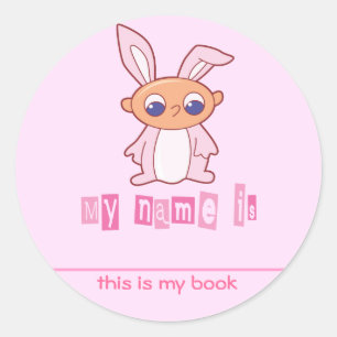Pegatina Redonda Cute Bunny Babby Kids Librines