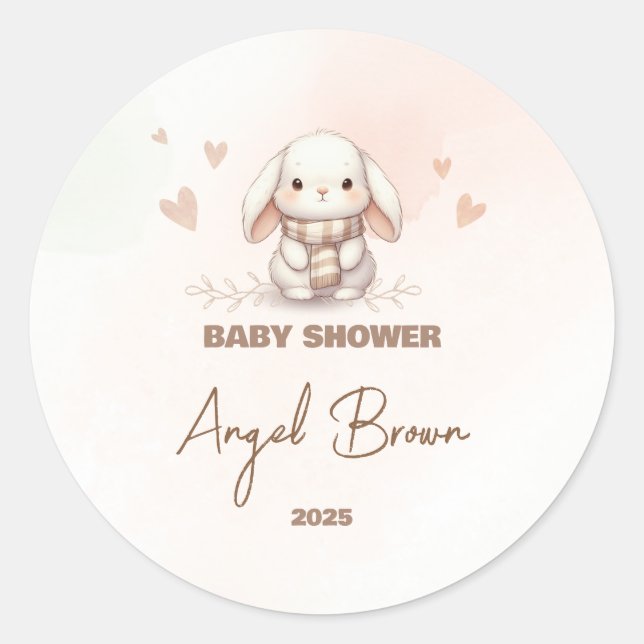 Pegatina Redonda Cute Bunny Baby Shower Favor Sticker (Anverso)
