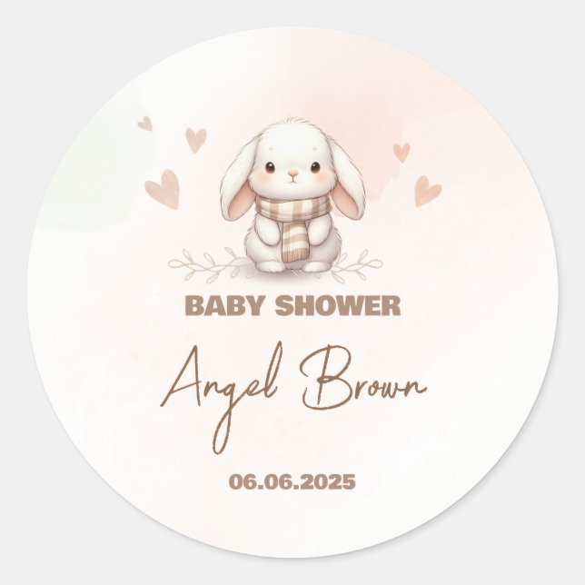 Pegatina Redonda Cute Bunny Baby Shower Favor Sticker (Anverso)