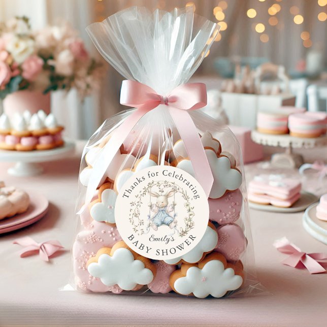 Pegatina Redonda Cute Bunny Baby Shower Thank You Favor (Subido por el creador)