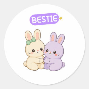 Pegatina Redonda Cute Bunny Bestie Friendship Sticker