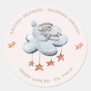 Pegatina Redonda Cute Bunny Clouds Stars Baby Shower