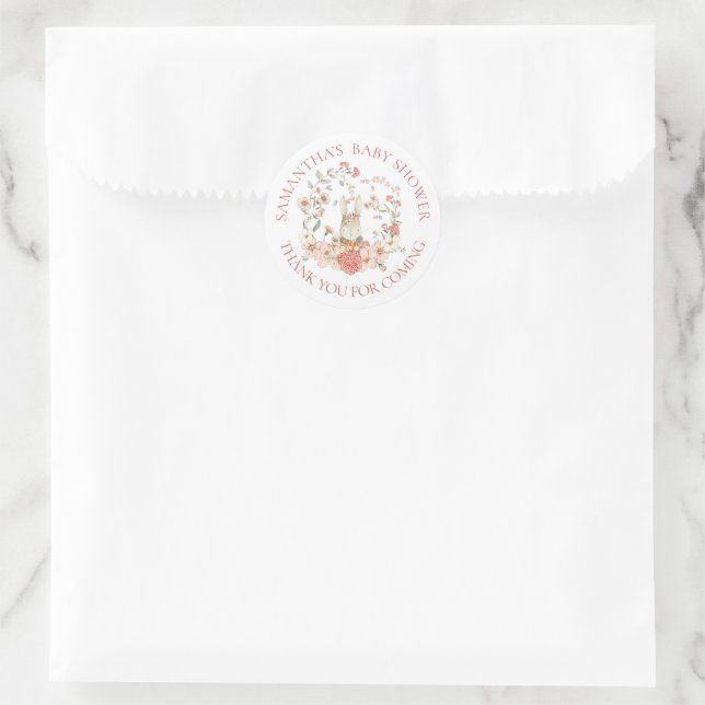 Pegatina Redonda Cute Bunny Foliage Gracias Baby Shower (Bolso)