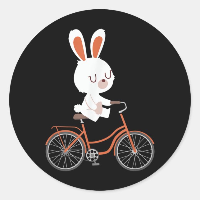 Pegatina Redonda Cute Bunny On Bike Rabbit Cycling Bicycle Bunny (Anverso)