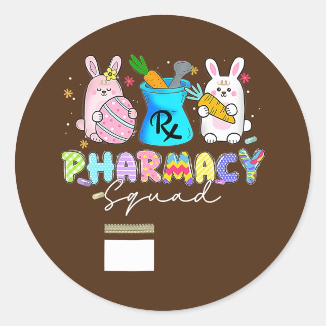 Pegatina Redonda Cute Bunny Pharmacist Pharmacit Squad Feliz Pascua (Anverso)