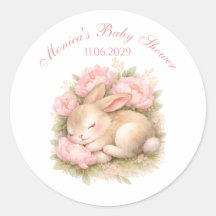 Cute Bunny Rabbit Pink Blush Peonía Baby Shower