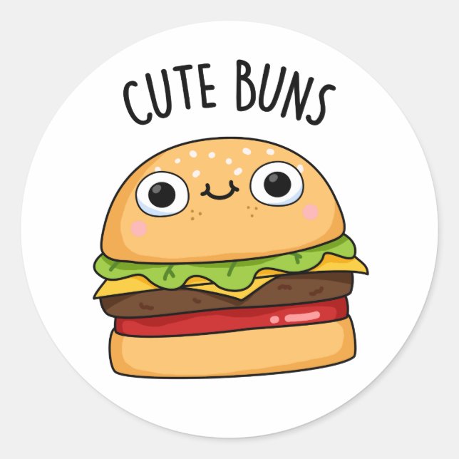 Pegatina Redonda Cute Buns Funny Burger Pun (Anverso)