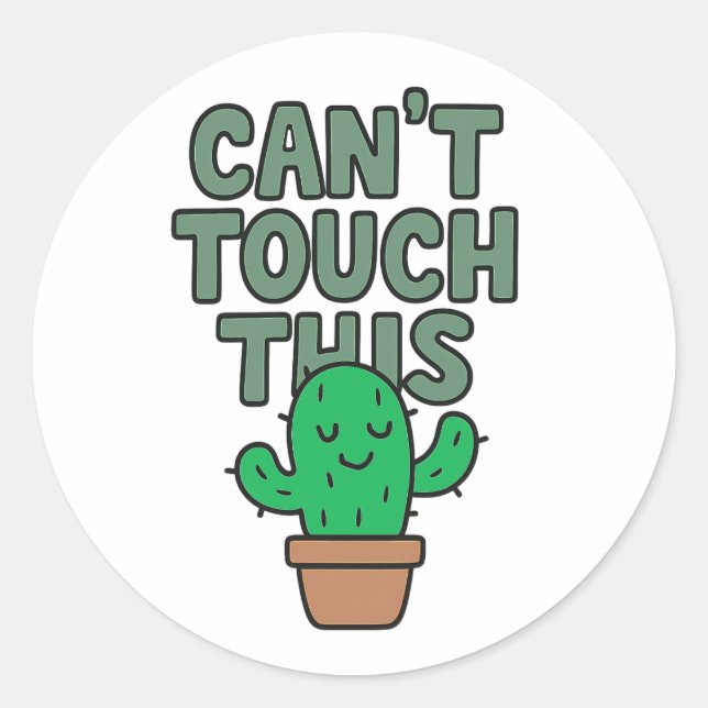 Pegatina Redonda Cute Cactus “Can’t Touch This” (Anverso)