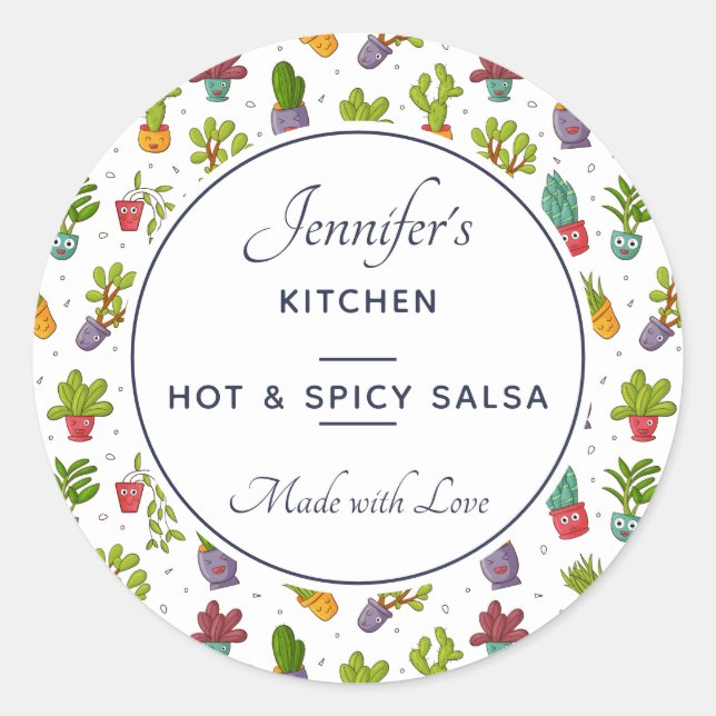 Pegatina Redonda Cute Cactus Naturaleza Sucultores Patrón Cocina (Anverso)