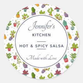 Pegatina Redonda Cute Cactus Naturaleza Sucultores Patrón Cocina