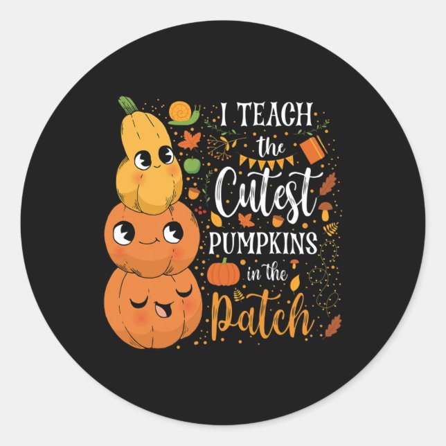 Pegatina Redonda Cute Caer Enseñar Calabaza Cutest En Parche Teache (Anverso)