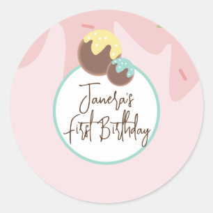 Pegatina Redonda Cute Cakepop Balls Primer cumpleaños Frosting
