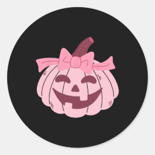 Pegatina Redonda Cute Calabaza Coquette Pink Bow Tie Mujeres Chicas