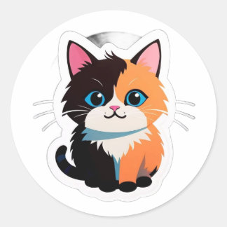 Pegatina Redonda Cute Calico Cat Sticker – Adorable Dual-Tone Kitty