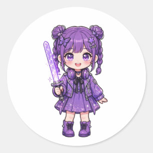 Pegatina Redonda Cute Camiseta de Cazadora de Demonios de KPop Mora