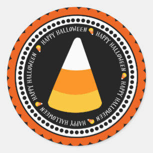 Pegatina Redonda Cute Candy Corn Happy Halloween