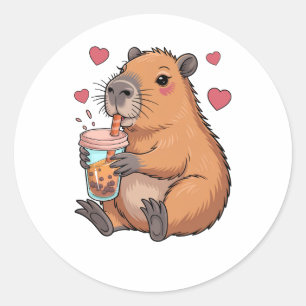 Pegatina Redonda Cute Capybara Boba Tea Bubble