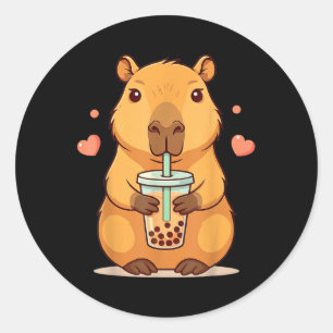 Pegatina Redonda Cute Capybara Boba Tea Bubble Rodent Mujeres Adole