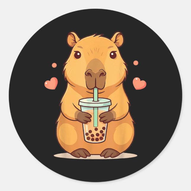 Pegatina Redonda Cute Capybara Boba Tea Bubble Rodent Mujeres Adole (Anverso)