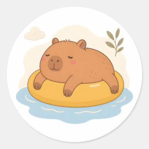 Pegatina Redonda Cute Capybara Flotador de Piscina Sticker Verano R