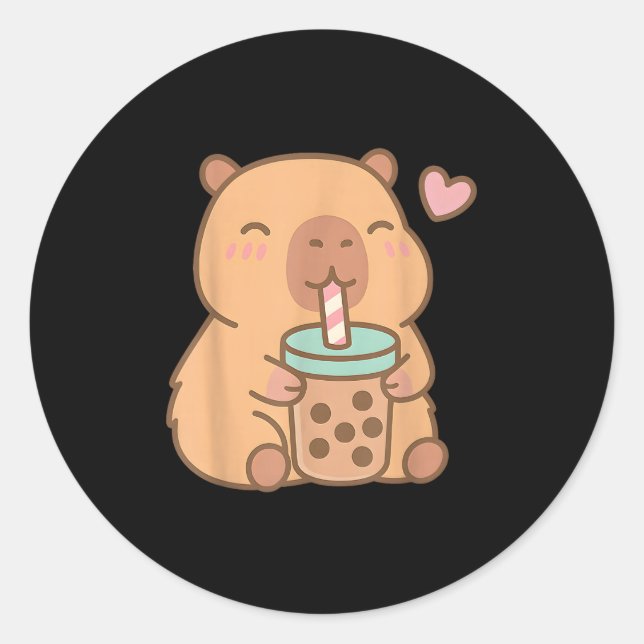 Pegatina Redonda Cute Capybara Kawaii Anime Bebe Burbble Tea Lov (Anverso)