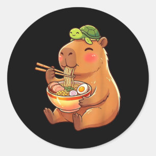 Pegatina Redonda Cute Capybara y Tortuga Mochila Ramen Kawaii