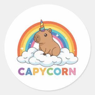 Pegatina Redonda Cute Capycorn Capybara Unicorn Arcoíris