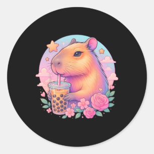 Pegatina Redonda Cute Capyra Kawaii Anime Bo Bubble Tea Lover Chica