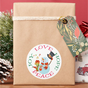 Pegatina Redonda Cute Caroling Snowman Hope Navidades