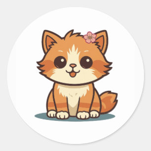 Pegatina Redonda Cute Cartoon Floral Cat Sticker – Kitten Design